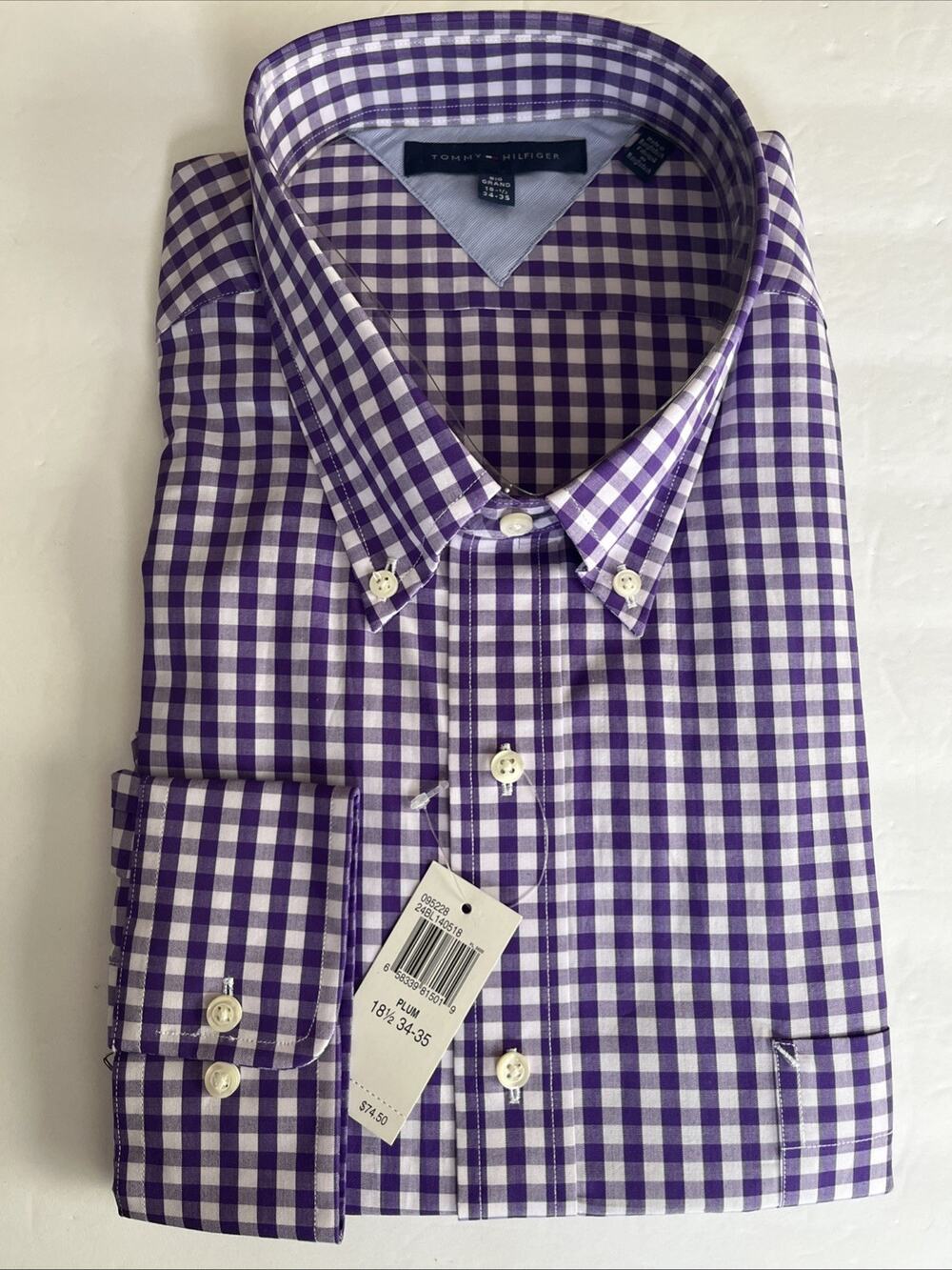 Tommy Hilfiger Mens XXL Shirt Purple Gingham Button Down Preppy 18-1/2/34-35 NWT